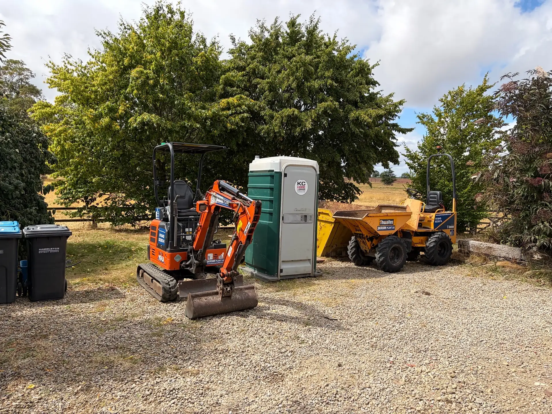 Barlow site with a digger and welfare unit
