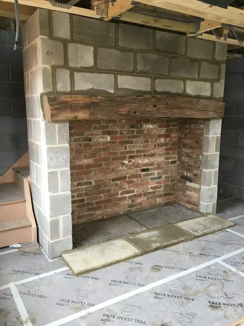 Brick fireplace opening rebuilt