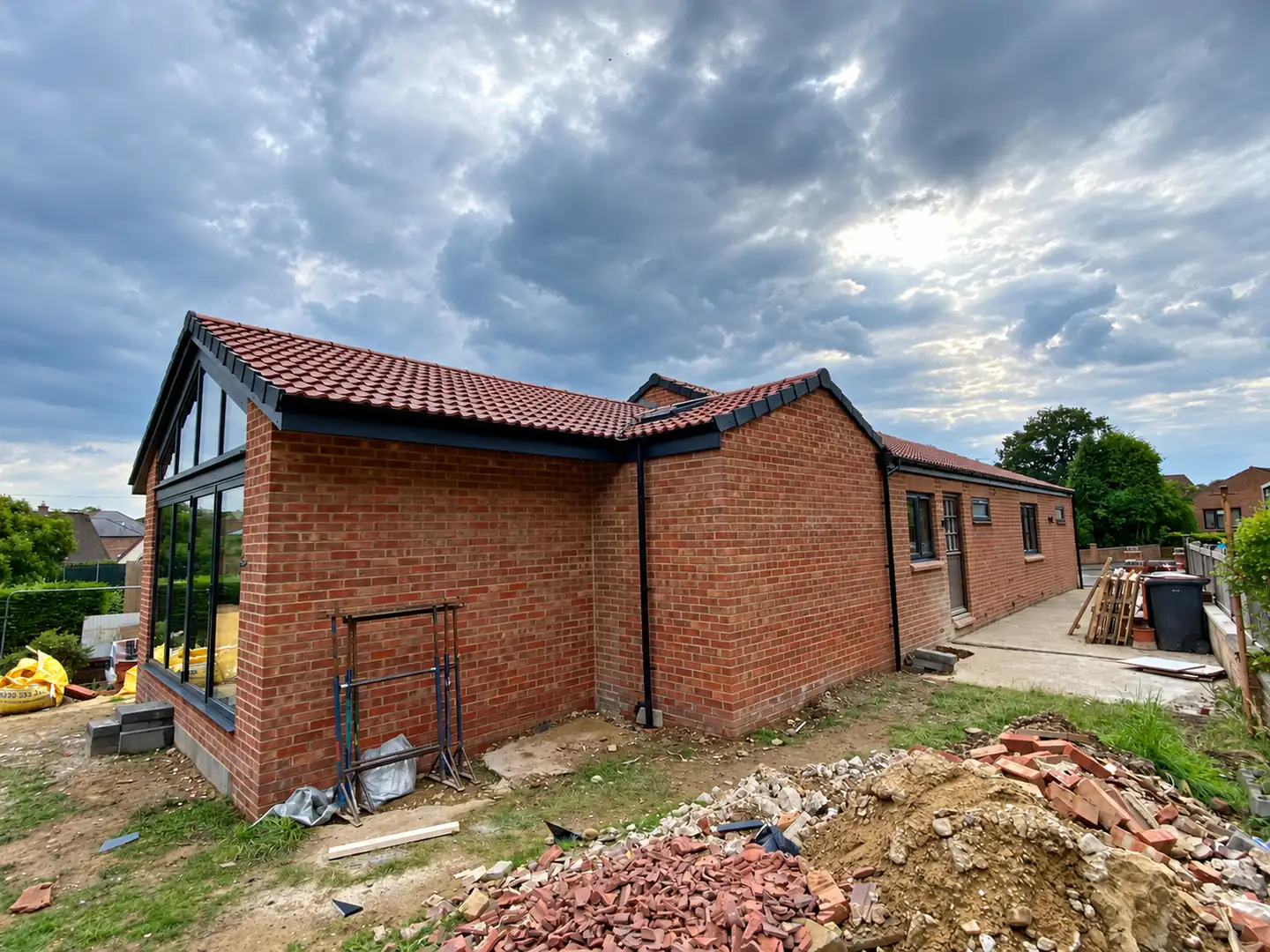 Brick new build bungalow with glazed gable