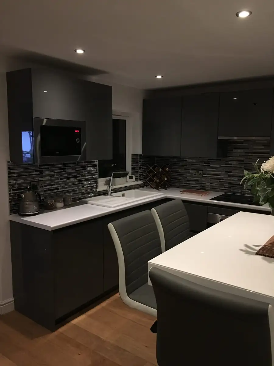 Dark kitchen with an island