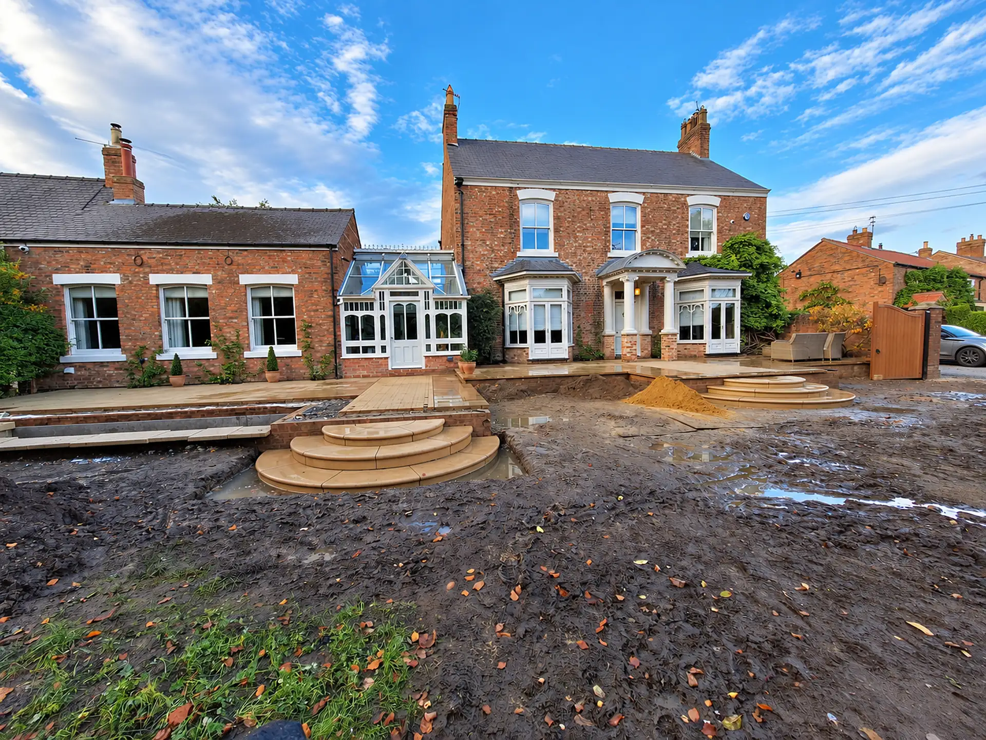 Georgian house with new curved sandstone steps