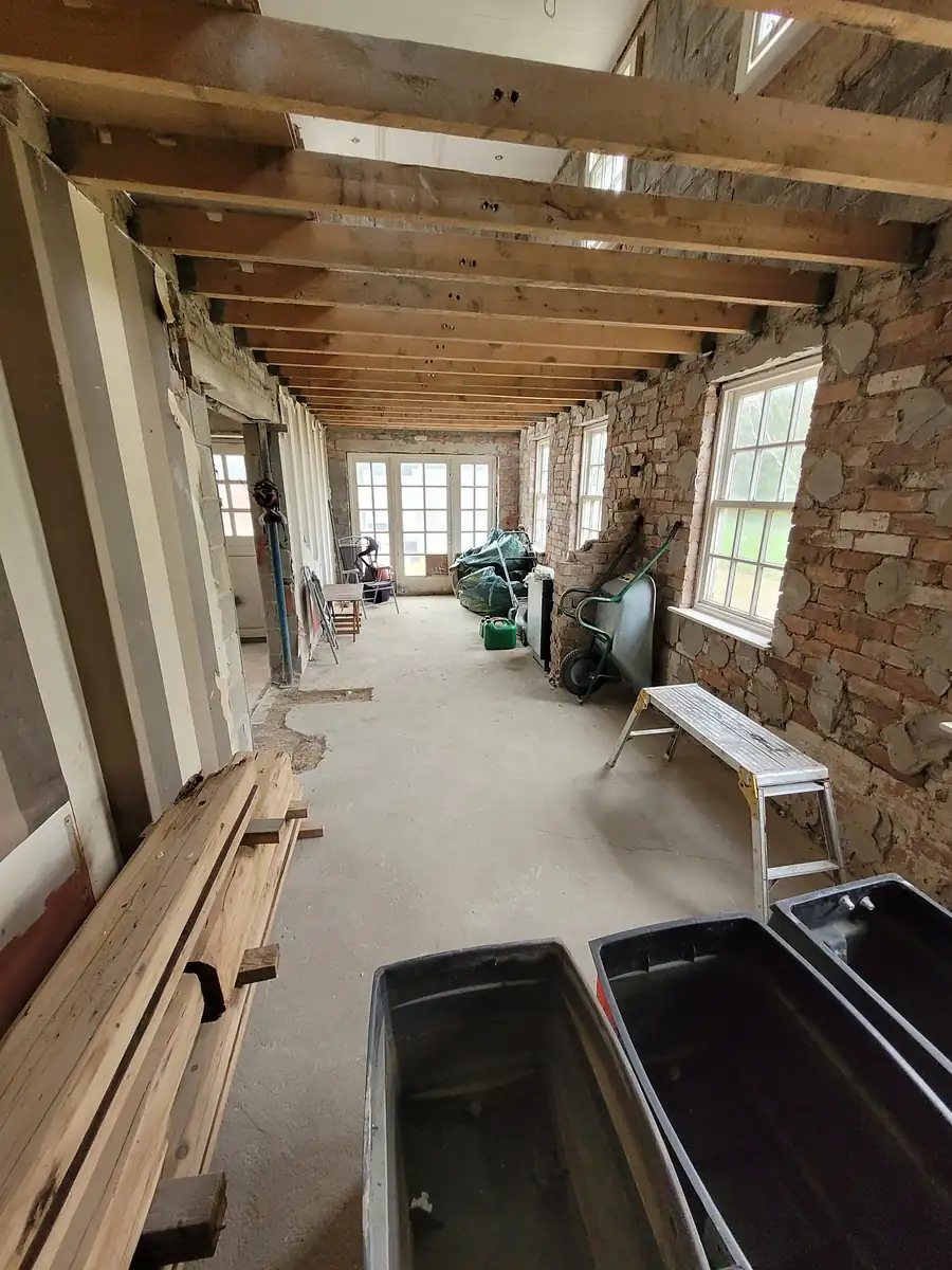 Long room with exposed timber ceiling