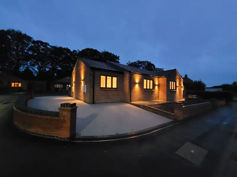 Mallorie Court bungalow at dusk