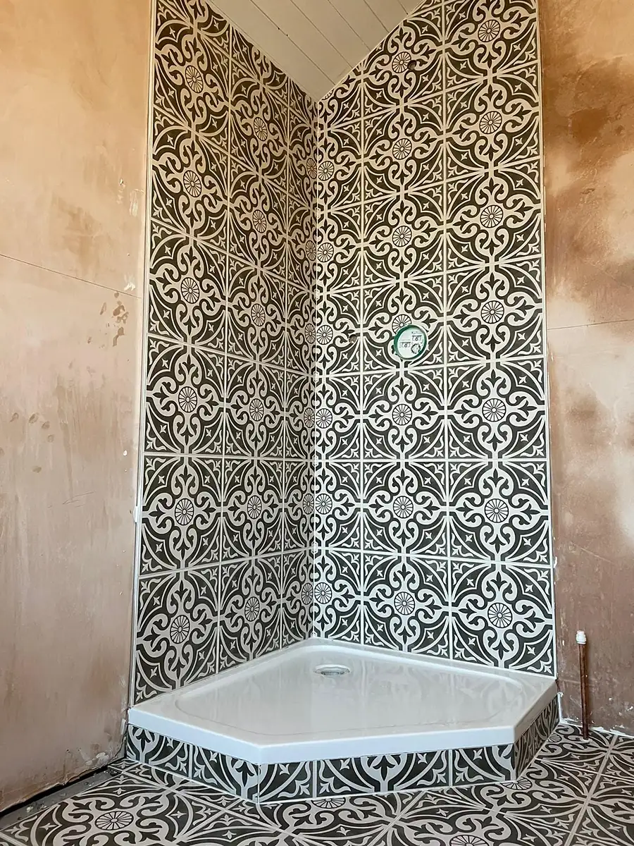 Patterned tiles in a shower