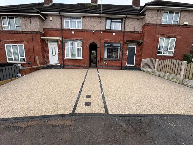 Resin driveway in front of a terraced house