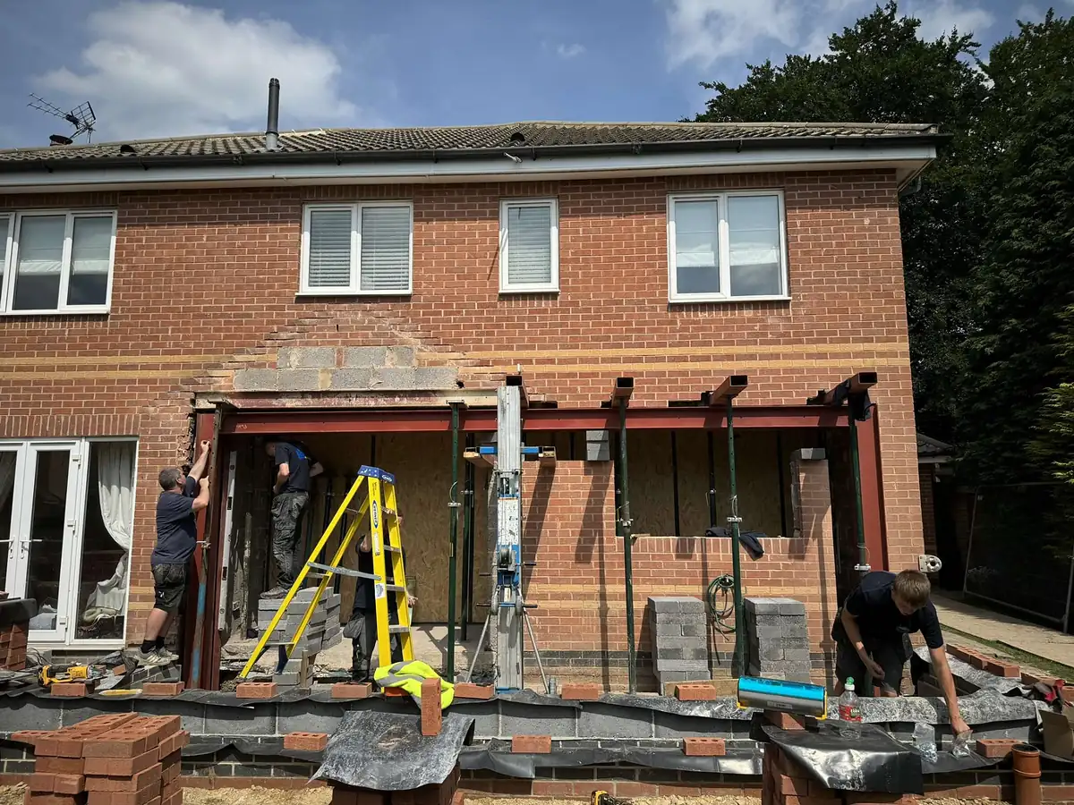 Steels going in under the propped rear wall