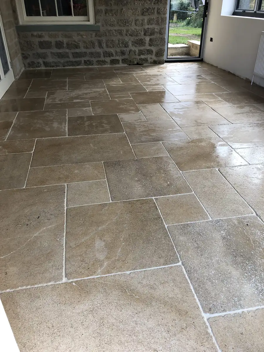 Tumbled stone floor tiles