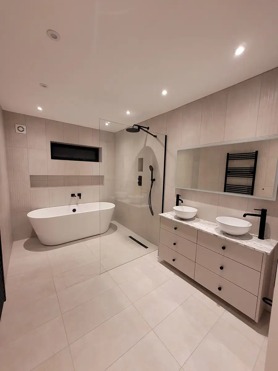 Walk in shower with black fittings